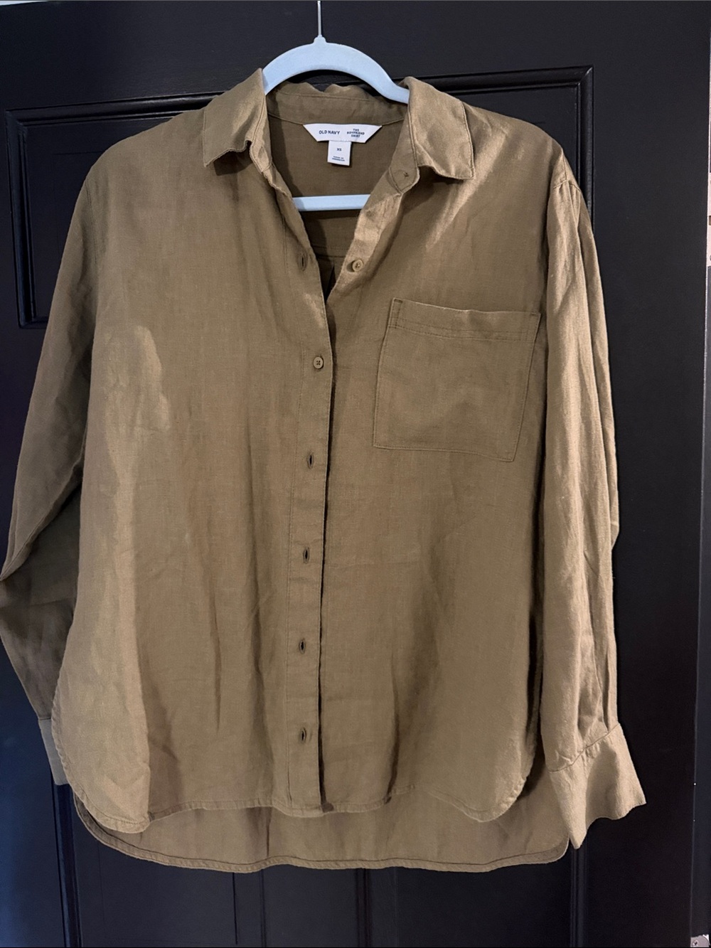 Old Navy Linen Boyfriend Button Down Shirt Olive Green XS